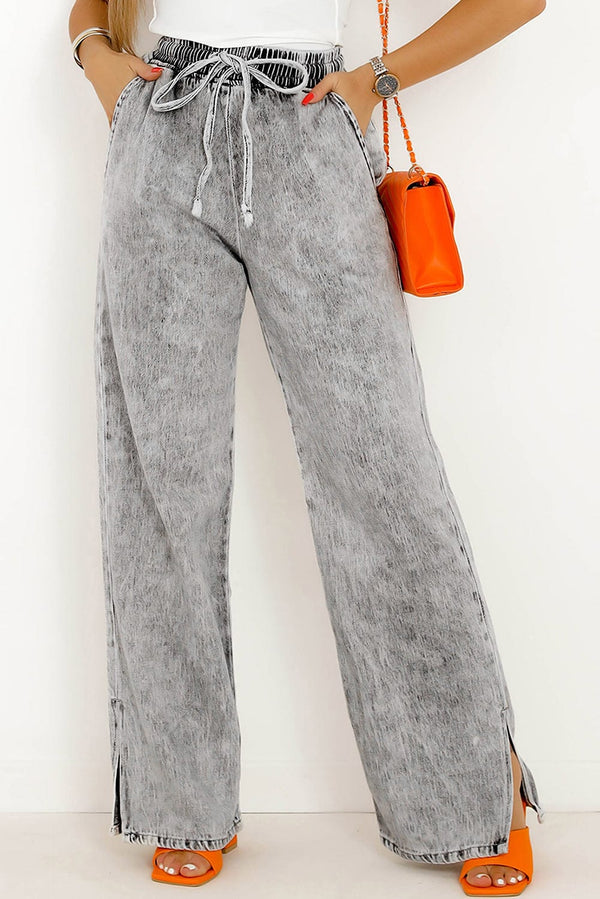 Relaxed Fit Grey Wide Leg Denim Pants