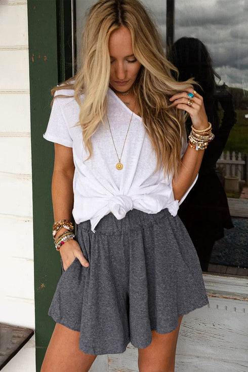 Relaxed Gray Boho Culotte Shorts