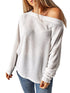 Relaxed Solid Color Waffle Drop Shoulder Pullover with Lazy Style Long Sleeve T-Shirt for Women