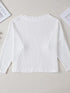 Relaxed Solid Color Waffle Drop Shoulder Pullover with Lazy Style Long Sleeve T-Shirt for Women