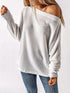 Relaxed Solid Color Waffle Drop Shoulder Pullover with Lazy Style Long Sleeve T-Shirt for Women