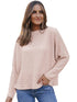 Relaxed Solid Color Waffle Drop Shoulder Pullover with Lazy Style Long Sleeve T-Shirt for Women