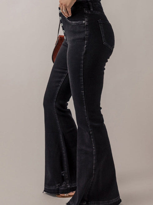Retro Chic Black High Waist Flare Denim Jeans