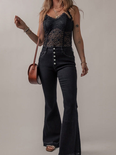 Retro Chic Black High Waist Flare Denim Jeans