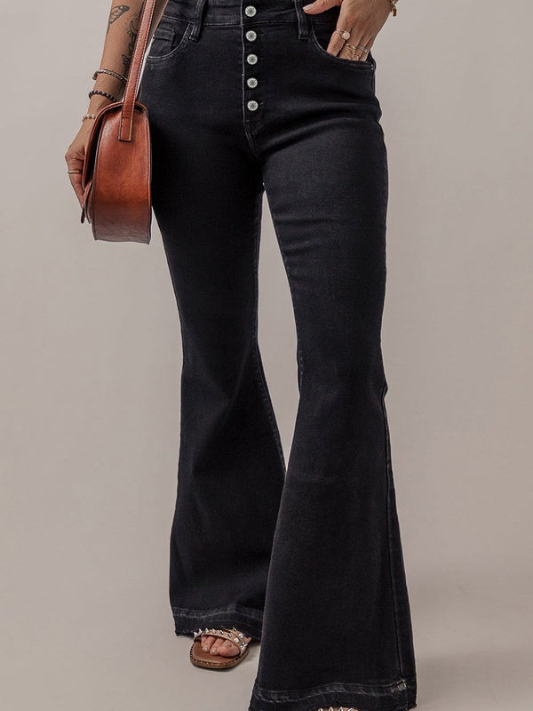 Retro Chic Black High Waist Flare Denim Jeans