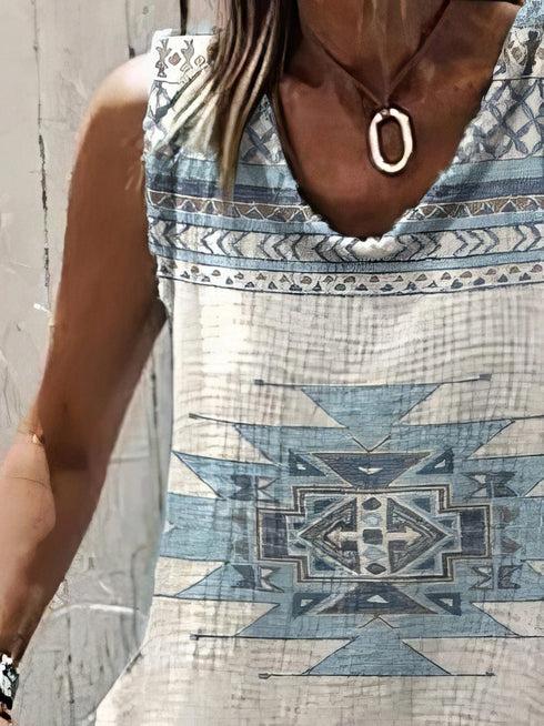 Retro Geometric Print Loose Tank Top