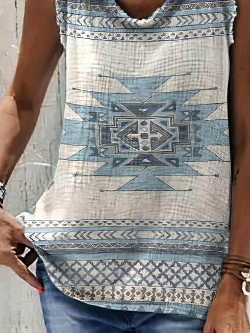 Retro Geometric Print Loose Tank Top