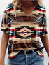 Retro Geometric Print V-neck Short-sleeved Top