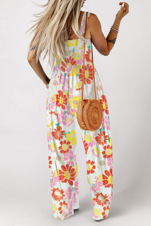 Retro Print Casual Wide-Leg Jumpsuit - Bare - Spaghetti Strap - U-Shape - Scoop