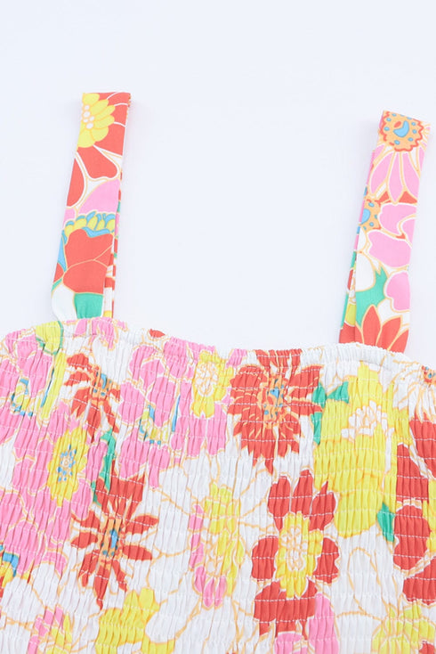 Retro Print Casual Wide-Leg Jumpsuit - Bare - Spaghetti Strap - U-Shape - Scoop