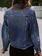 Retro Ripped Raw Hem Lapel Single-Breasted Long Sleeve Denim Jacket