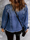 Retro Ripped Raw Hem Lapel Single-Breasted Long Sleeve Denim Jacket