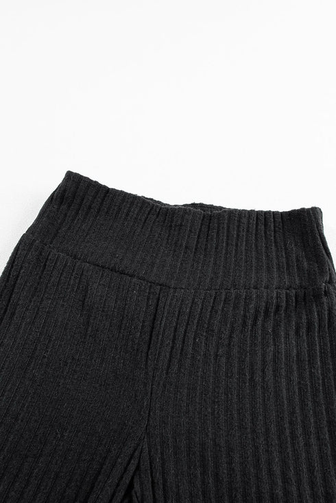 Ribbed Black High Waist Knit Leggings