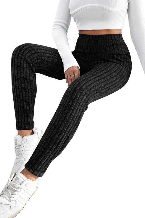 Ribbed Black High Waist Knit Leggings