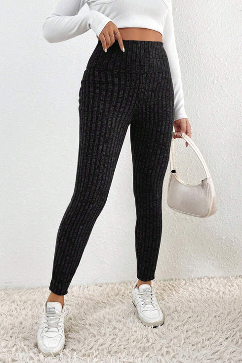 Ribbed Black High Waist Knit Leggings