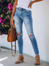 Ripped Cutout Fringe Hem Casual Jeans