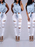 Ripped Mid Waist High-Stretch Skinny Retro Denim Jeans