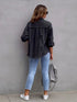 Ripped Raw Edge Distressed Collar Single-Breasted Button-Up Long Sleeve Denim Jacket