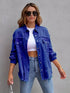 Ripped Raw Edge Distressed Collar Single-Breasted Button-Up Long Sleeve Denim Jacket