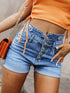 Roll Edge Dusk Blue High Rise Denim Shorts with Button Fly