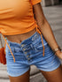 Roll Edge Dusk Blue High Rise Denim Shorts with Button Fly