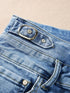 Roll Edge Dusk Blue High Rise Denim Shorts with Button Fly