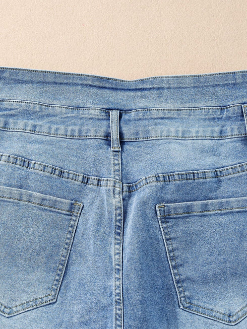 Roll Edge Dusk Blue High Rise Denim Shorts with Button Fly