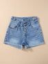 Roll Edge Dusk Blue High Rise Denim Shorts with Button Fly
