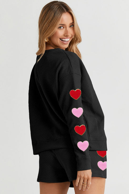 Romantic Black Heart Chenille Two-Piece Set