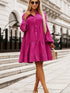 Rose Crinkled Tiered Split Neck Shirt Dress - Elegant Pink Cotton & Linen Mini Dress