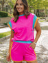 Rose Red Colorblock Cap Sleeve Tee and Shorts Set