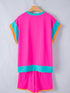 Rose Red Colorblock Cap Sleeve Tee and Shorts Set