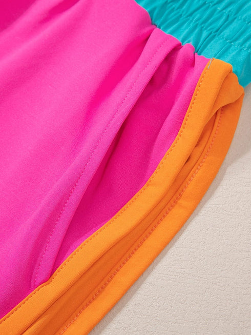 Rose Red Colorblock Cap Sleeve Tee and Shorts Set