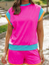 Rose Red Colorblock Cap Sleeve Tee and Shorts Set