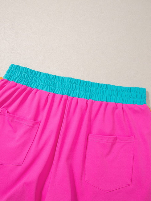 Rose Red Colorblock Cap Sleeve Tee and Shorts Set