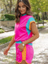 Rose Red Colorblock Cap Sleeve Tee and Shorts Set