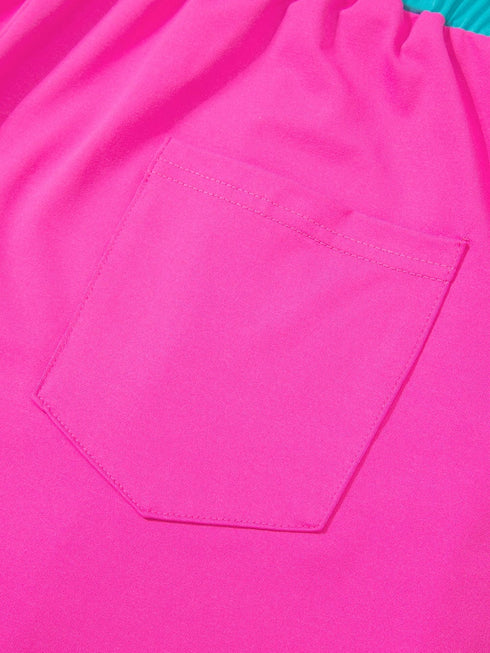 Rose Red Colorblock Cap Sleeve Tee and Shorts Set