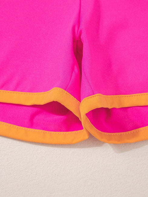 Rose Red Colorblock Cap Sleeve Tee and Shorts Set