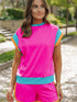 Rose Red Colorblock Cap Sleeve Tee and Shorts Set