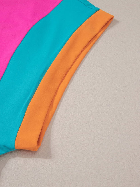 Rose Red Colorblock Cap Sleeve Tee and Shorts Set