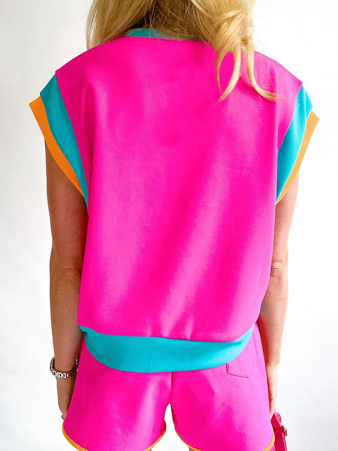 Rose Red Colorblock Cap Sleeve Tee and Shorts Set