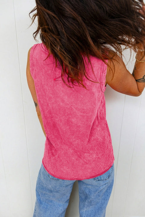 Rose Red Mineral Wash V Neck Tank Top