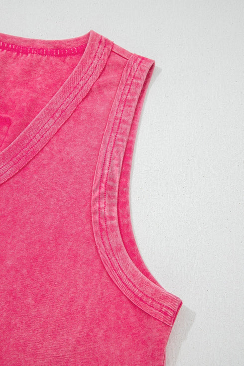 Rose Red Mineral Wash V Neck Tank Top