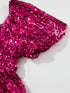 Rose Red Sequin Babydoll Romper with Puff Sleeves