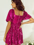 Rose Red Sequin Babydoll Romper with Puff Sleeves