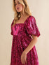 Rose Red Sequin Babydoll Romper with Puff Sleeves