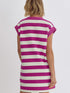 Rose Striped Cap Sleeve Pocket Shift T-shirt Dress