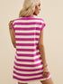 Rose Striped Cap Sleeve Pocket Shift T-shirt Dress