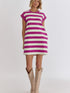 Rose Striped Cap Sleeve Pocket Shift T-shirt Dress