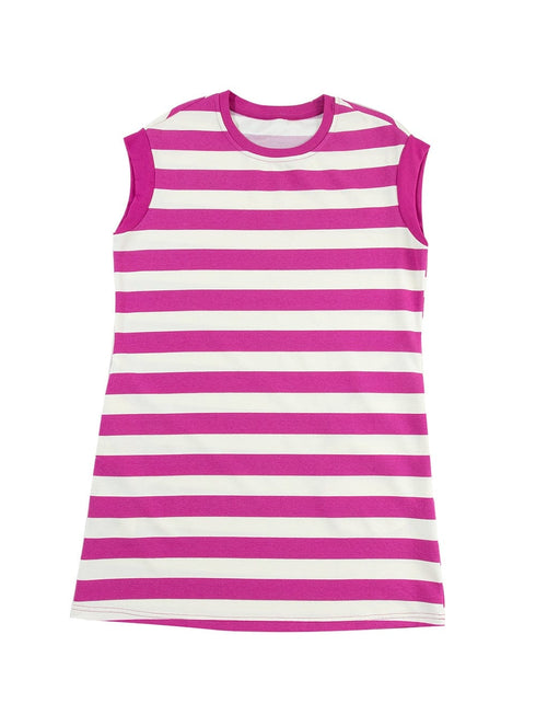 Rose Striped Cap Sleeve Pocket Shift T-shirt Dress